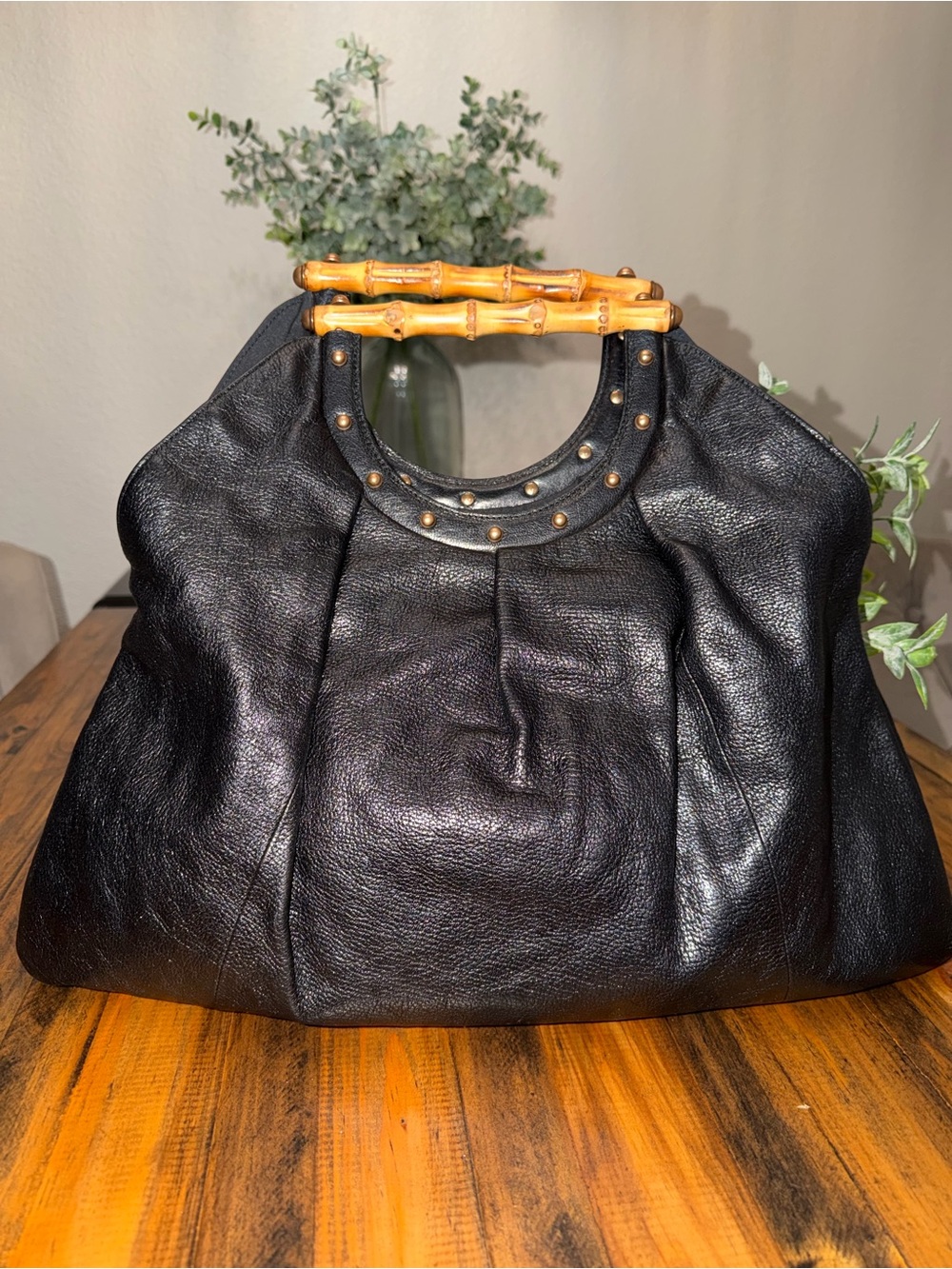 AUTHENTIC GUCCI Black Leather Bamboo Top Handle Bag - Picture 15 of 16
